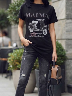 Asymmetrical short-sleeve blouse