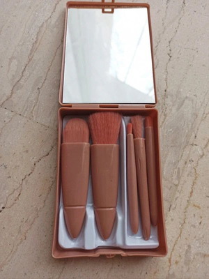 Makeup brush set of 5 in plastic case with mirror