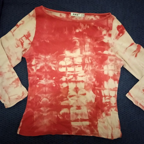 Vintage Y2K Tie-Dye blouse egg used, red and cream, size M