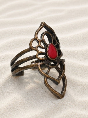 Bronze ring handmade from brass with red enamel, new