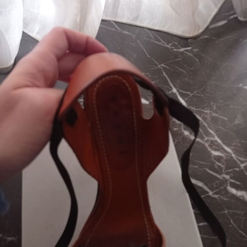 Marni brown sandals like new with wooden heel and black ribbon