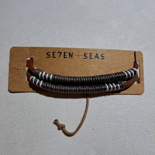 Handmade leather bracelet unisex with adjustable cord new brown