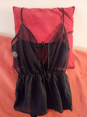Negligee like new, black satin bodysuit with lace on chest