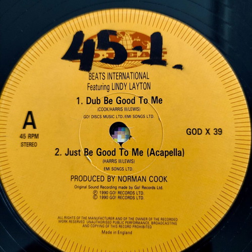 Beats International Dub Be Good To Me 12'' vinyl used, original UK 1990