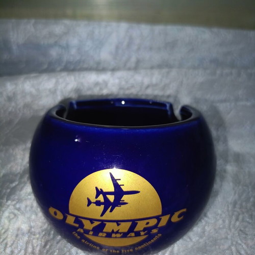 Olympic Airways collectible ashtray, deep blue glass