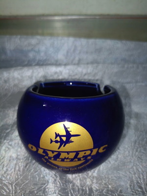 Olympic Airways collectible ashtray, deep blue glass