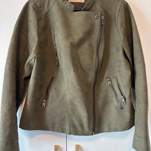 Only suede-type jacket olive color women's plus size new