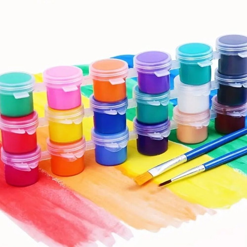Set of 12 acrylic paints with 17 painting brushes and 2 mini palettes new