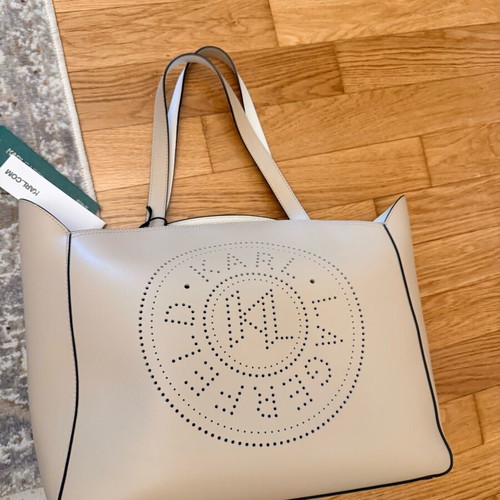 Karl Lagerfeld Large Shoulder Bag New, Beige and White Leather