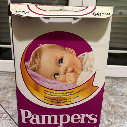 Pampers box used, large, 1970s, in very good condition