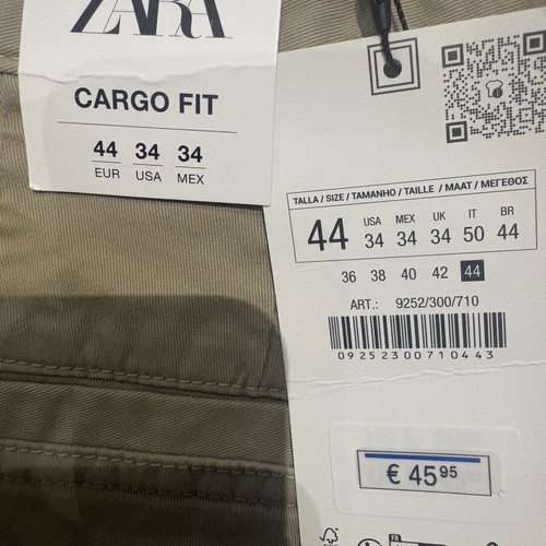 ZARA Cargo Fit men's pants, beige, size 44/34