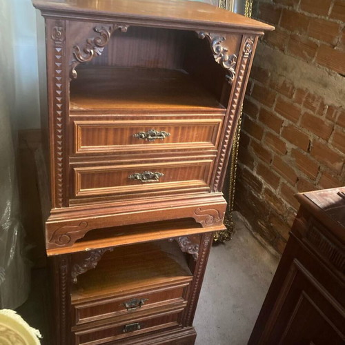 Wooden carved nightstands used, set of 2 vintage