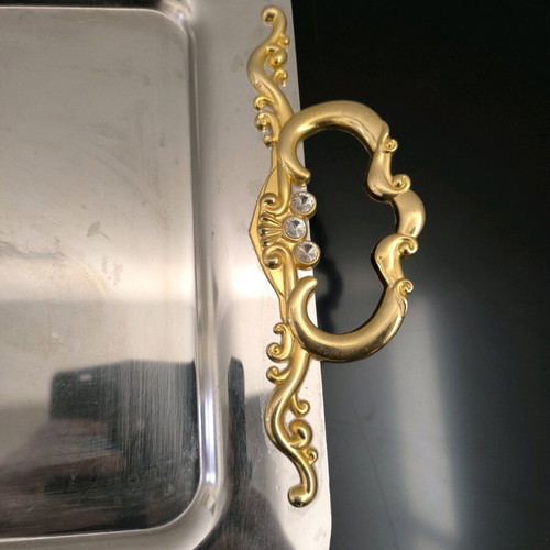 Inox serving tray from Iran like new with bronze handles and feet
