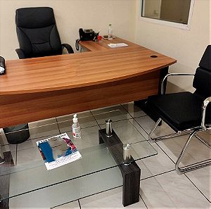 Γραφείο ΟΒΑΛ με Επέκταση + Συρταριέρα + 3 Μαύρες Καρέκλες ΣΕΤ