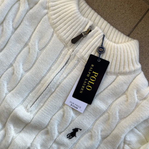 Ralph Lauren Quarter Zip Knit Cream White Size M New 100% Cotton