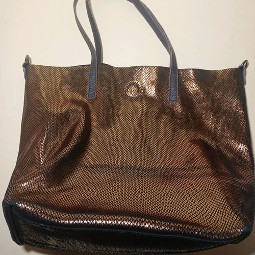 Tote bag shoulder bag made of snake faux leather like new, brown orange