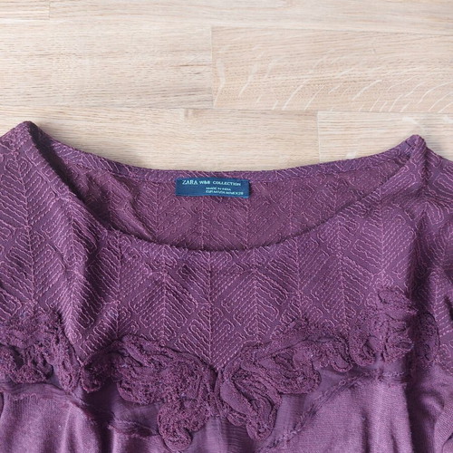 Zara women's blouse size M purple like new with embroidered design