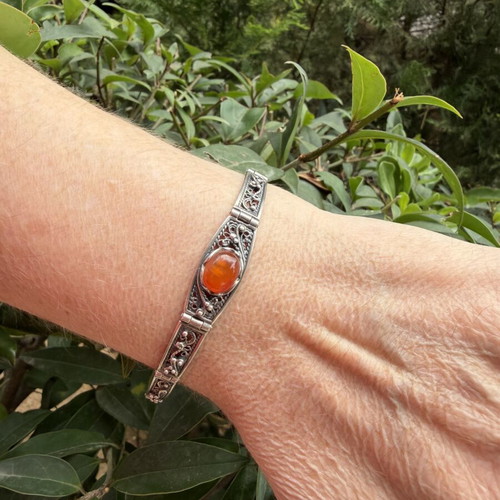 Russian Handmade Silver Bracelet 925 Stamped, Carnelian Stone