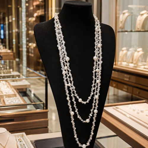 Handmade freshwater pearl necklaces set of two, new, white