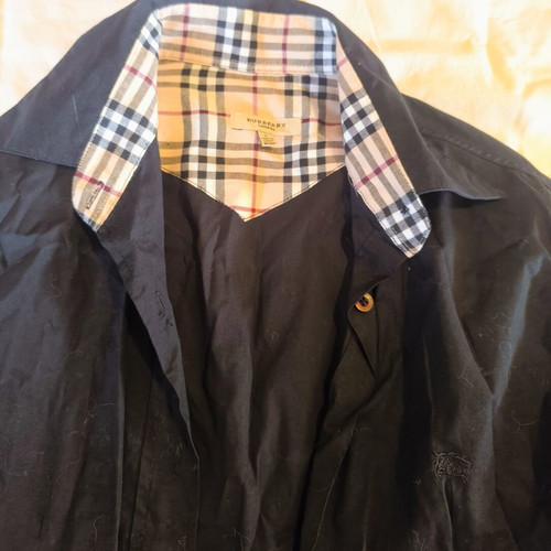 Burberry London black shirt with Nova Check collar and cuffs, size S