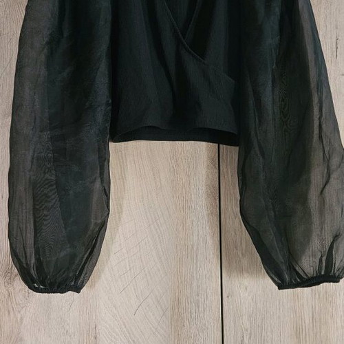 Bershka short black blouse large used with transparent sleeve