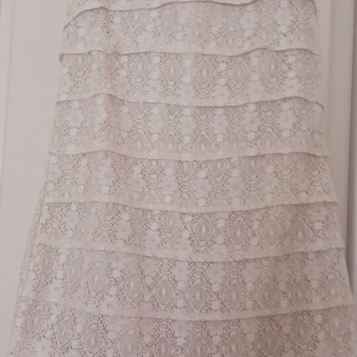 Rinascimento beige mini dress like new, lace ruffles, size M