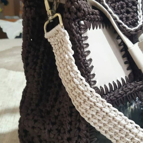 Urban Geometry Handmade Bucket Bag in Dark Brown and Ecru
