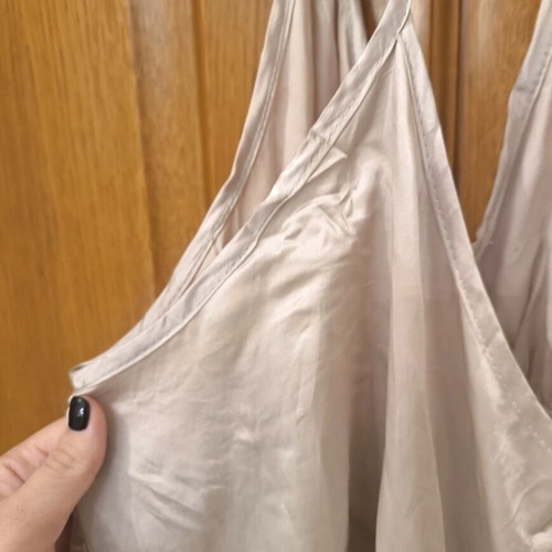 Mini satin women's formal dress with zipper and hood, like new, silver, size XS/S