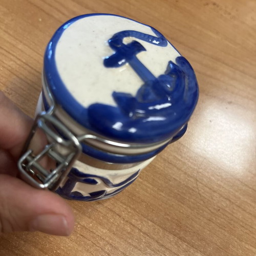 Small jar with lid, decorative with anchor