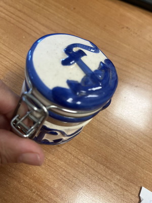 Small jar with lid, decorative with anchor