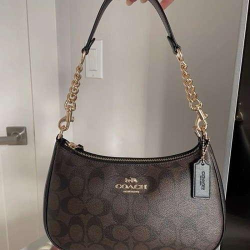 Coach Teri shoulder bag in signature canvas, brown/black