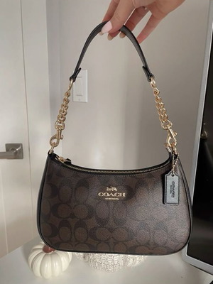Coach Teri shoulder bag in signature canvas, brown/black