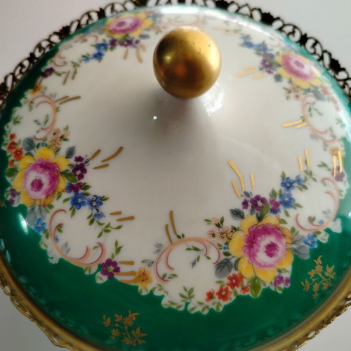 Porcelain fondue pot with green floral pattern Scherzer Bavaria-Germany used