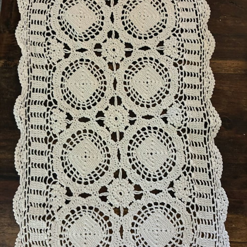 Vintage handmade crochet table runner white, new