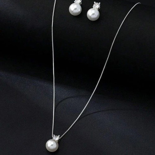 18K Gold Plated Pearl Jewelry Set Necklace and Earrings