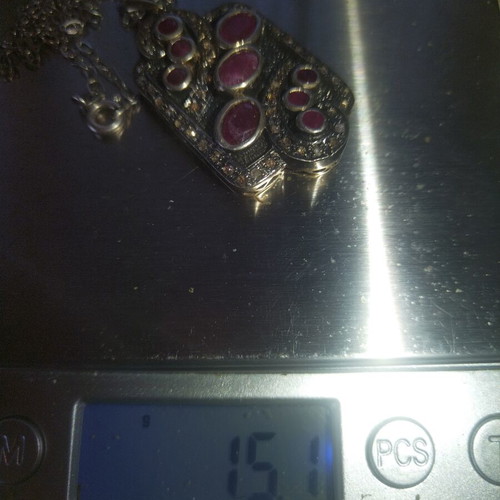 Handmade pendant silver and gold with natural rubies and diamonds like new