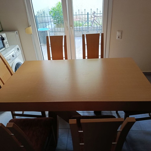 Handmade wooden dining set with 6 chairs, like new