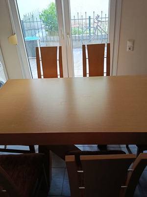 Handmade wooden dining set with 6 chairs, like new