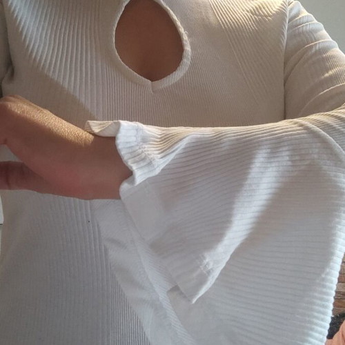 White Zara women's turtleneck blouse new with chest cutout and bell sleeves