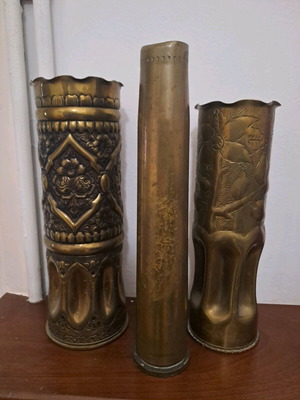 Traditional embossed brass shell casings from Epirus, folk art 1960