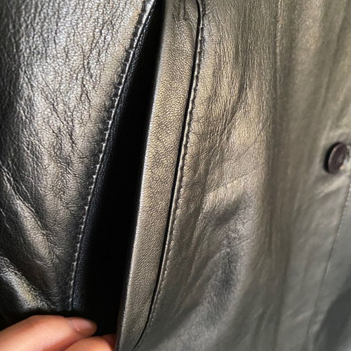 Women's leather coat like new black with belt from Italy