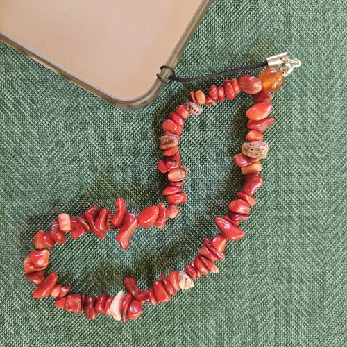 Mobile accessory with coral and orange agate, new