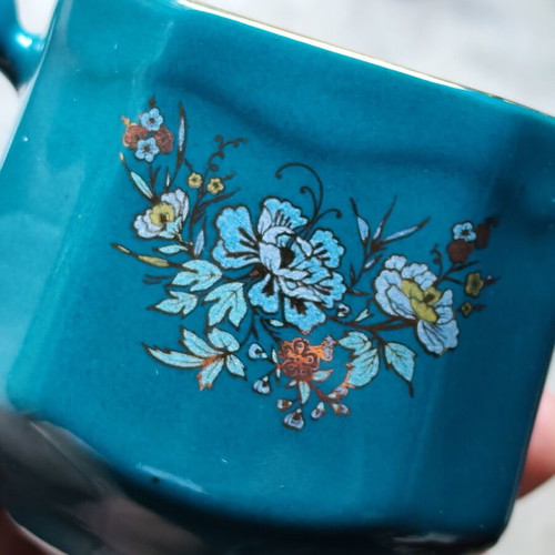 Korosten Porcelain Vintage Tea and Coffee Set, turquoise with gold trim
