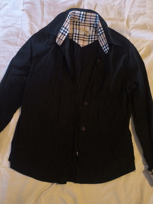 Burberry London black shirt with Nova Check collar and cuffs, size S
