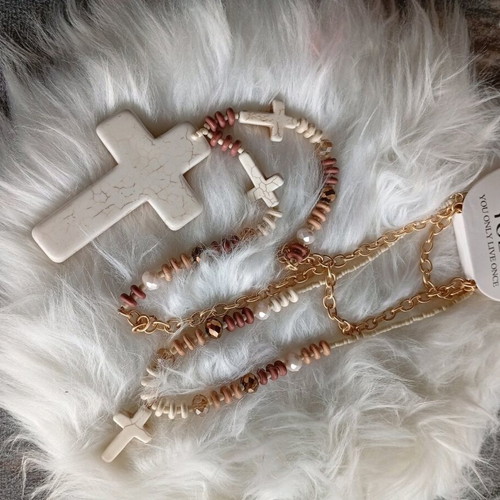 Cross Necklace like new beige