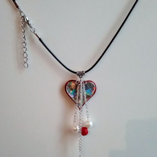 Handmade double-sided necklace new, red, with heart pendant
