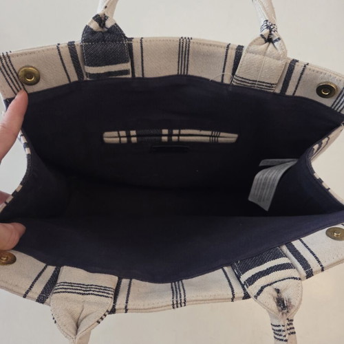 Mango striped canvas tote bag, navy blue and cream