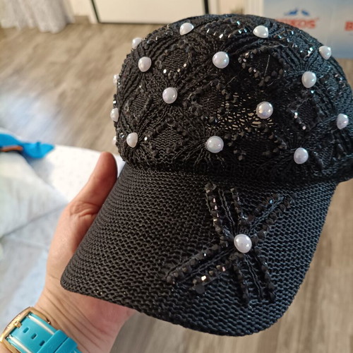 Women's black jockey hat with pearls and rhinestones