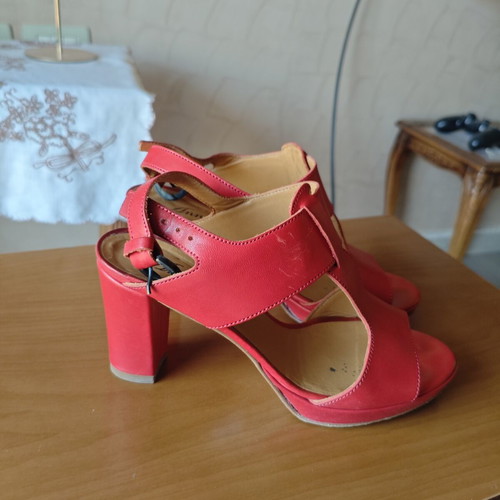 Anna F leather sandals used, red, size 35.5