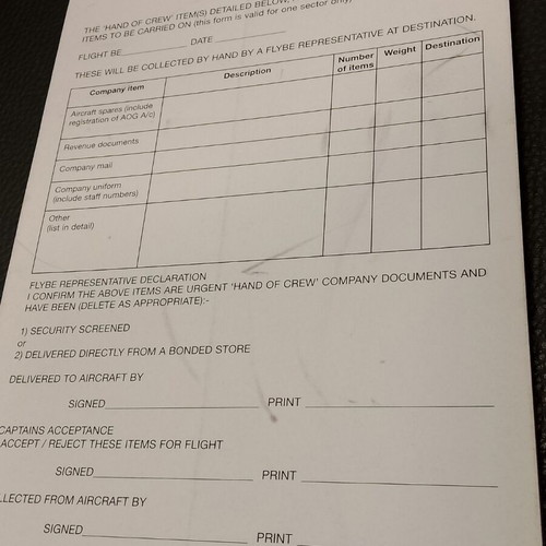 Flybe Hand of Crew Declaration Item new, collectible aviation block